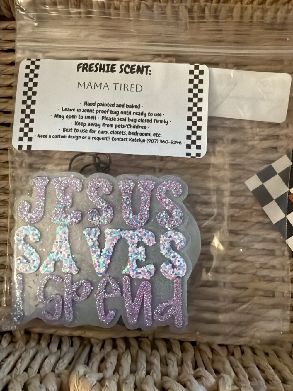 Jesus Saves Sparkle Air Freshie - 'Mama Tired' Scent